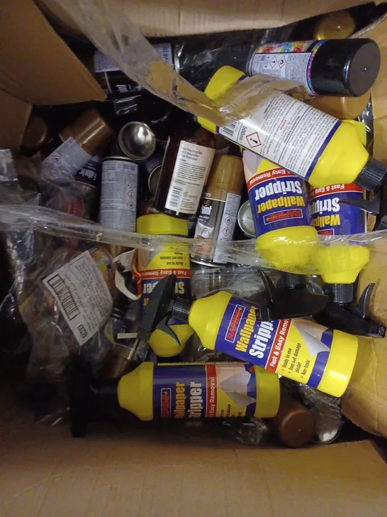 BOX OF ASSORTED SPRAY PAINTS AND CLEANING PRODUCTS 