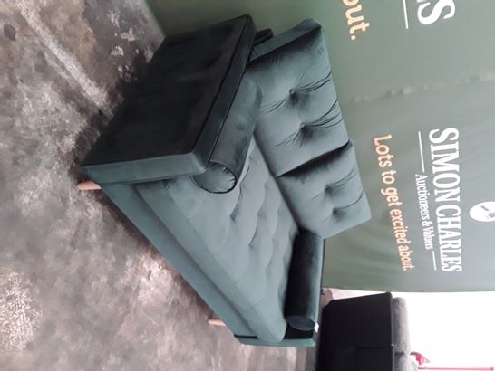 DESIGNER BOTTLE GREEN VELVET LOVE SEAT WITH SIDE CUSHIONS