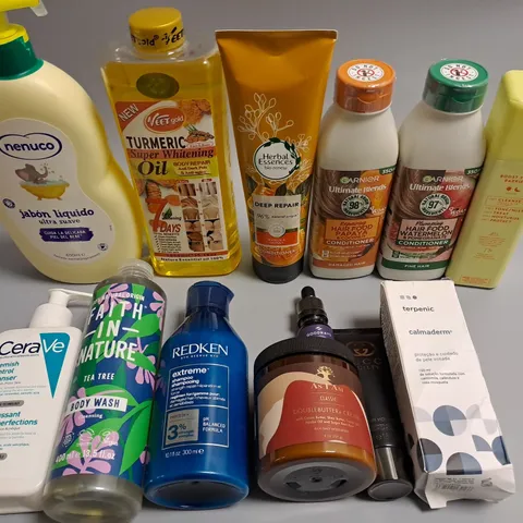 LOT OF 13 ASSORTED HEALTH AND BEAUTY ITEMS TO INCLUDE GARNIER HAIR FOOD AND REDKEN SHAMPOO