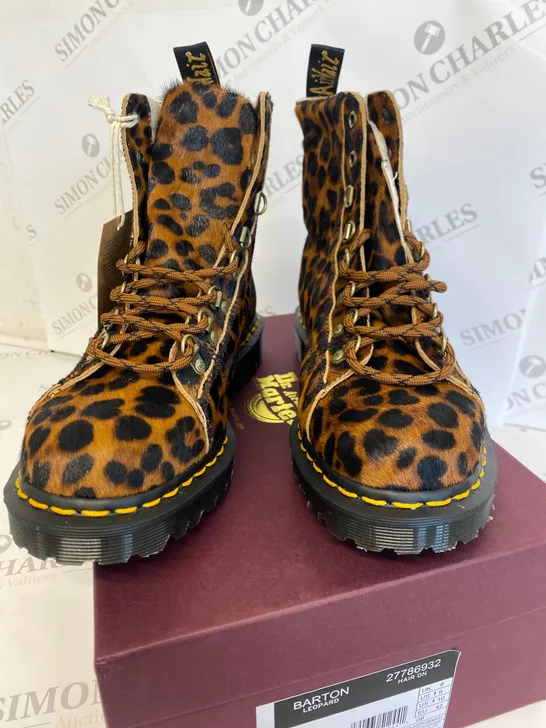 BOXED PAIR OF DR MARTENS BARTON LEOPARD BOOTS SIZE 8