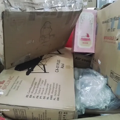 PALLET OF ASSORTED ITEMS TO INCLUDE, MASSAGE/BEAUTY TABLE/BED, KIDS BABY CRIP, OFFICE CHAIR ETC.