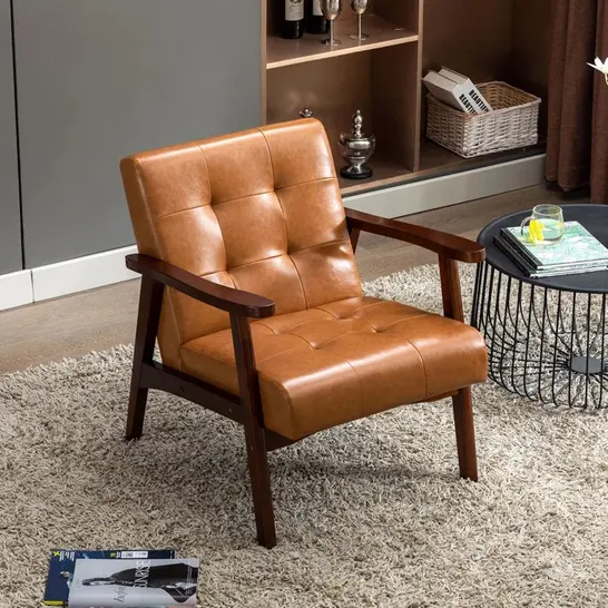 BOXED DEVERAL FAUX LEATHER ARMCHAIR IN CRAMEL COLOUR