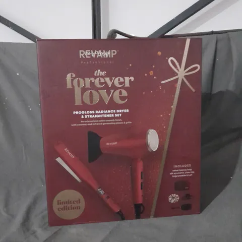 BOXED REVAMP PROFESSIONAL THE FOREVER LOVE PROGLOSS RADIANCE DRYER AND STRIGHTENER SET 