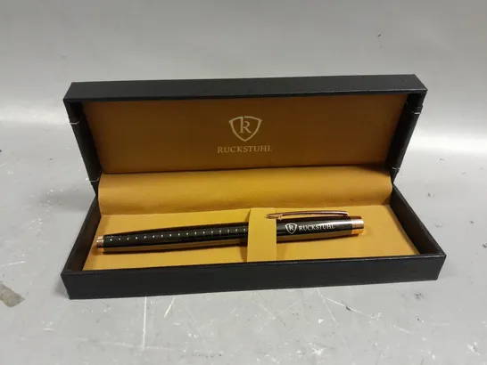 RUCKSTUHL STAINLESS STEEL LUXURY PEN IN GIFT BOX – BLACK & ROSE GOLD COLOUR CASE