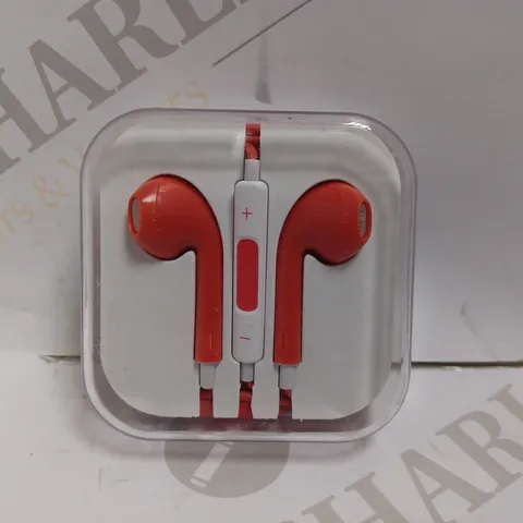 BOXED RED/WHITE WIRED EARBUDS WITH HEADPHONE JACK