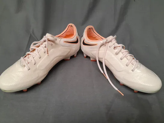 PAIR OF NIKE GRIP TIEMPO FOOTBALL BOOTS IN PEACH/CORAL/GOLD UK SIZE 7.5