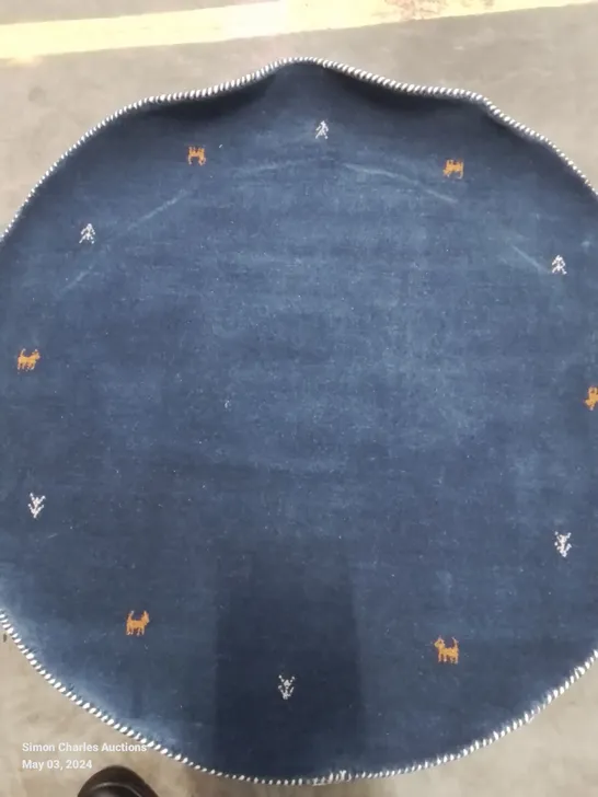 HANDWOVEN WOOLEN BLUE RUG 120CM ROUND 