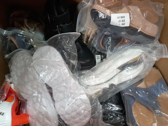 BOX OF APPROXIMATELY 20 ASSORTED PAIRS OF SHOES IN VARIOUS STYLES AND SIZES TO INCLULDE QUPID, FAT FACE, ETC