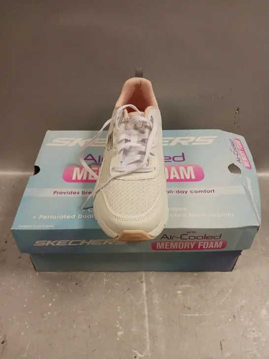 BOXED PAIR OF SKECHERS MEMORY FOAM WHITE TRAINERS - 6