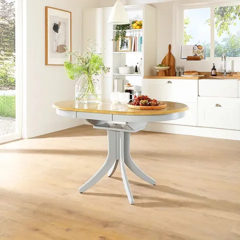 BOXED DESIGNER HUDSON ROUND DINING TABLE PAINTED GREY & OAK 120cm