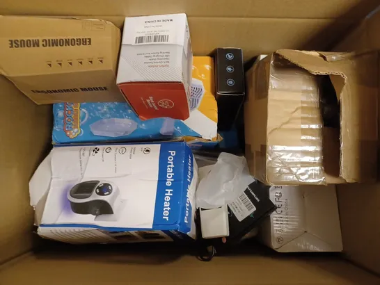 BOX OF APPROXIMATELY 15 ASSORTED HOUSEHOLD ITEMS TO INCLUDE NECK FAN, MOSQUITO LAMP, NAIL POLISHING MACHINE, ETC