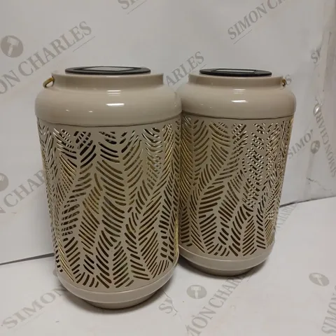 GARDEN REFLECTIONS SET OF 2 PATTERNED SOLAR LANTERNS, LEAF