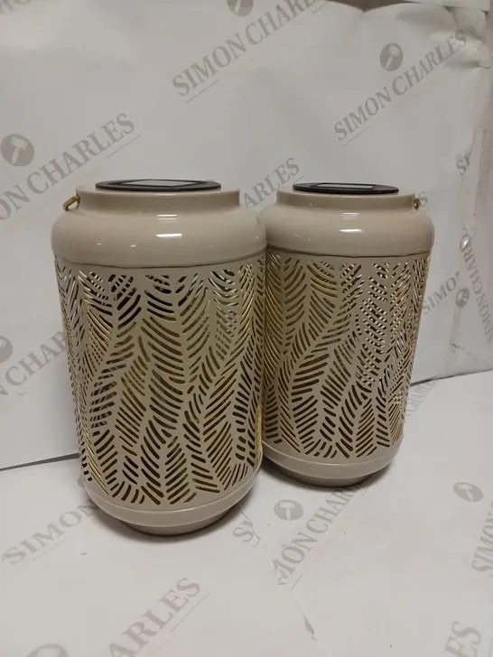 GARDEN REFLECTIONS SET OF 2 PATTERNED SOLAR LANTERNS, LEAF