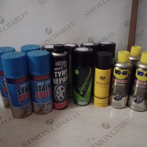 LOT OF HOUSEHOLD ITEMS TO INCLUDE DETECTAGAS , RAPIDE ONE COAT STAIN STOP , ETC