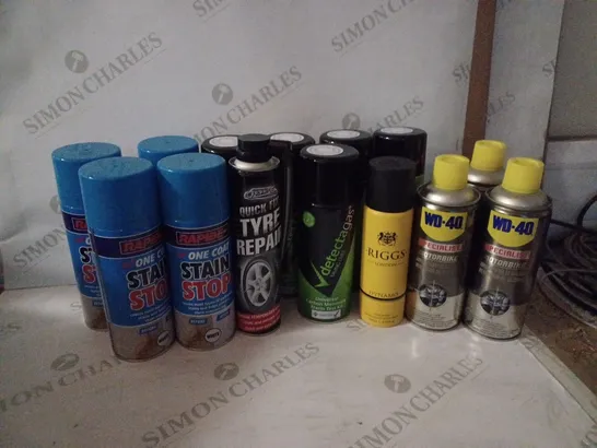 LOT OF HOUSEHOLD ITEMS TO INCLUDE DETECTAGAS , RAPIDE ONE COAT STAIN STOP , ETC