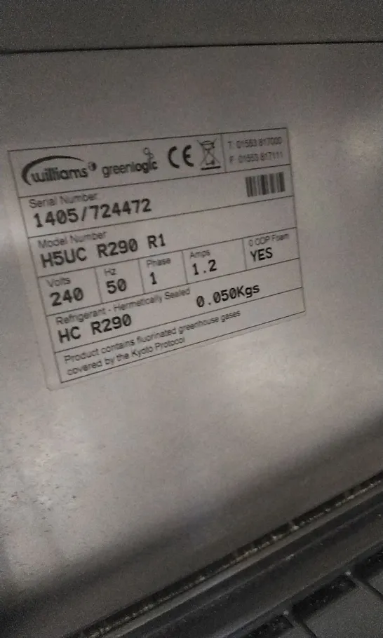 WILLIAMS H5UC R290 R1 UNDER COUNTER FRIDGE