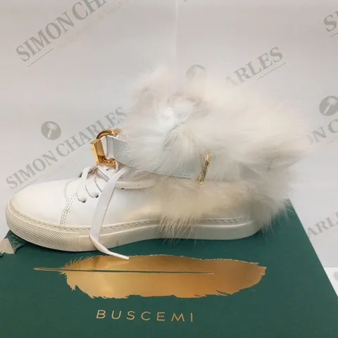 BOXED PAIR OF BUSCEMI WOMEN 100MM NEW RABBIT WHITE SIZE 8(38)