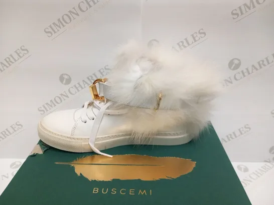 BOXED PAIR OF BUSCEMI WOMEN 100MM NEW RABBIT WHITE SIZE 8(38)