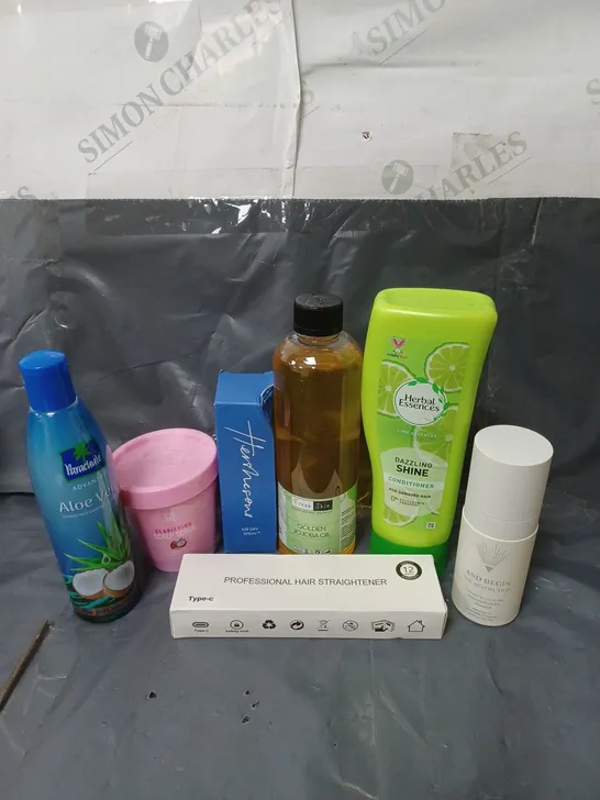 APPROXIMATELY 20 ASSORTED COSMETIC PRODUCTS TO INCLUDE HERBAL ESSENCES CONIDTIONER, GIVE ME SCALP TREATMENT, AND HAIR STRAIGHTENERS ETC. 