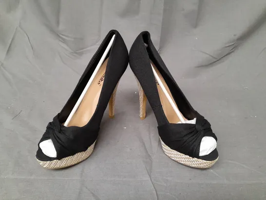 BOX OF APPROXIMATELY 20 BOXED PAIRS OF LAVANDA PEEP TOE HIGH HEEL SHOES IN BLACK - VARIOUS SIZES - COLLECTION ONLY