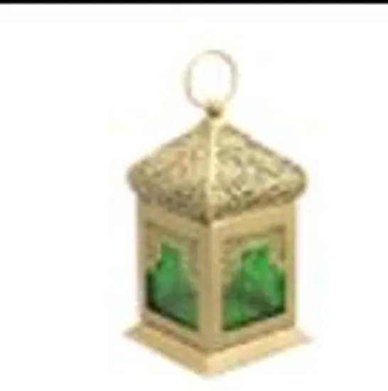 APPROXIMATELY 18 DOORBUSTER - HANDMADE MOROCCAN STYLE LED LANTERN WITH GOLDEN FINISH (3XAAA BATTERY REQUIRED) - GREEN