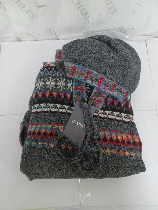 IZABEL LONDON KNIT PULLOVER IN GREY/MULTI COLOURED SIZE UK 14 