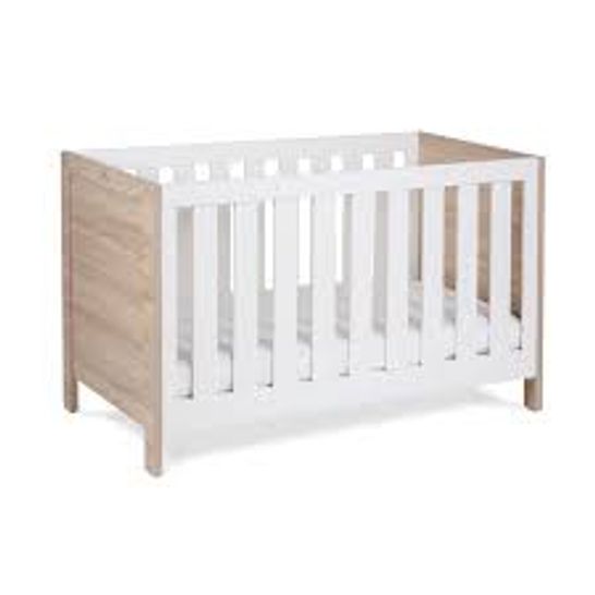 BOXED DESIGNER SILVER CROSS FINCHLEY COT BED WHITE/GREY OAK (2 BOXES)