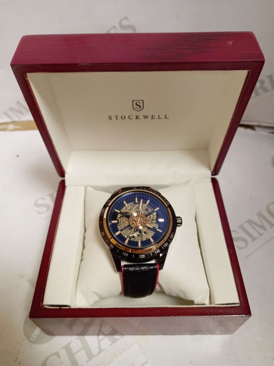 STOCKWELL AUTOMATIC SKELETON DIAL LEATHER STRAP WRISTWATCH RRP £650