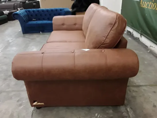 QUALITY DESIGNER 2 SEATER SOFA - BROWN LEATHER 