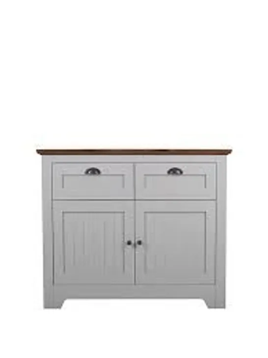 BOXED DEVON GREY COMPACT SIDEBOARD - GREY/WALNUT (1 BOX)