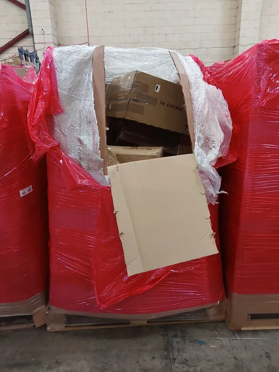 PALLET OF ASSORTED HOUSEHOLD ITEMS AND CONSUMER PRODUCTS. INCLUDES; KIDS SCOOTER, DEHUMIDIFIER, MAGNET DARTBOARD, BOXED FURNITURE ETC 