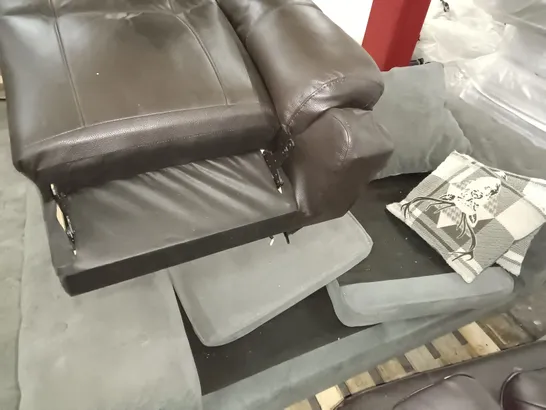 GREY FABRIC SOFA AND BROWN FAUX LEATHER RECLINER BASE