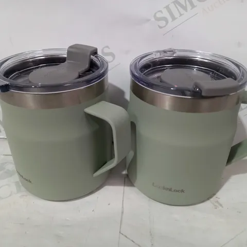 LOCK & LOCK SET OF INSULATED STAINLESS STEEL MUGS - PALE GREEN