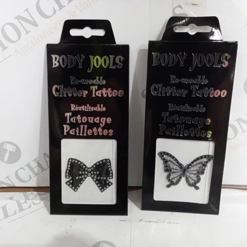 APPROXIMATELY 200 BODY JOOLS RE-USABLE GLITTER TATTOOS TO INCLUDE 100 BUTTERFLY, 100 BOW