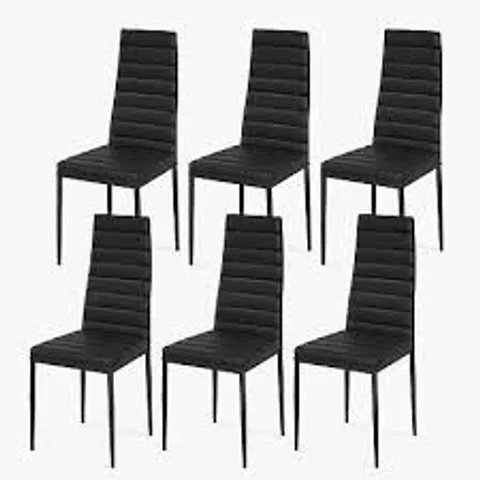 COSTWAY SET OF 6 DINING CHAIRS PADDED SEAT HIGH BACK DINING SIDE CHAIRS PVC LEATHER - BLACK
