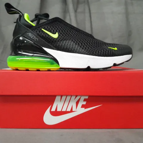 BOXED PAIR OF NIKE AIR MAX 270 PS KIDS SHOES IN BLACK/GREEN UK SIZE 11.5