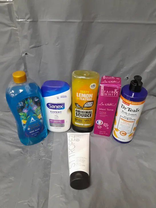 APPROXIMATELY 20 ASSORTED COSMETICS PRODUCTS TO INCLUDE - SANEX SHOWER CREAM, DR TEAL'S BODY LOTION AND ST TROPEZ DAILY FIRMING LOTION ETC. 