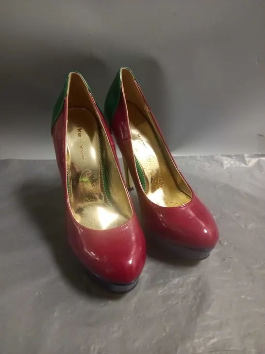 LIKE YOU LADIES HIGH HEELED SHOES MULTI-COLOURED PATENT SIZE 4