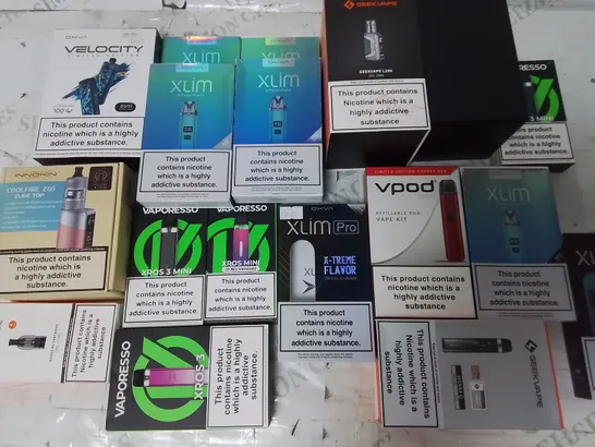 LOT OF ASSORTED E-CIGS AND PARTS TO INCLUDE VAPORESSO, OXVA AND ASPIRE