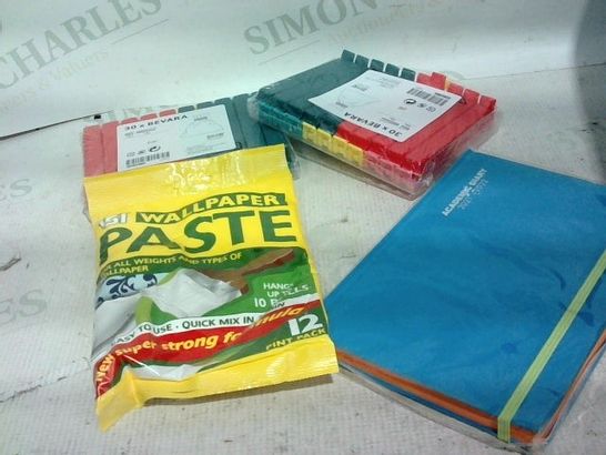 LOT OF APPROX. 13 ASSORTED ITEMS TO INCLUDE: WALLPAPER PASTE, BAG CLIPS, NOTEBOOK