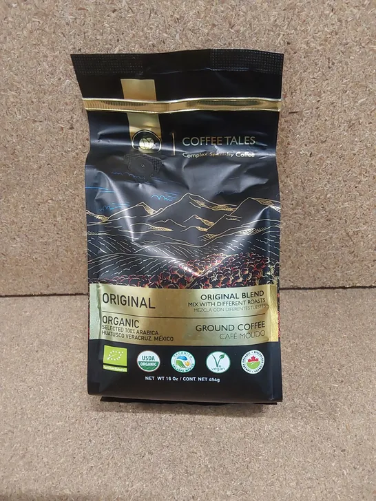 BOX OF APPROX 16 X BAGS OF COFFEE TALES ORIGINAL BLEND GROUND COFFEE - 454G PER BAG // EXP: 27/04/25