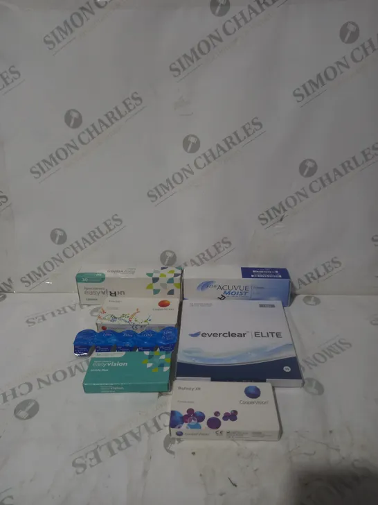 BOX OF ASSORTED CONTACT LENSES TO INCLUDE EVERCLEAR, EASY VISION AND ACUVUE MOIST