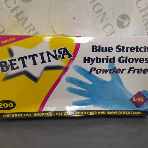 BOX OF 10 PACKS OF 200 BETTINA BLUE STRECH GLOVES - L-XL