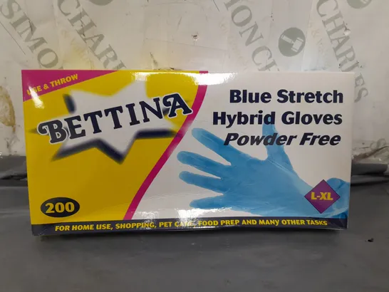 BOX OF 10 PACKS OF 200 BETTINA BLUE STRECH GLOVES - L-XL