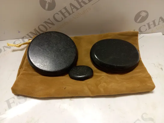 BOX OF APPROXIMATELY 25 STONES FOR HOT STONE MASSAGE