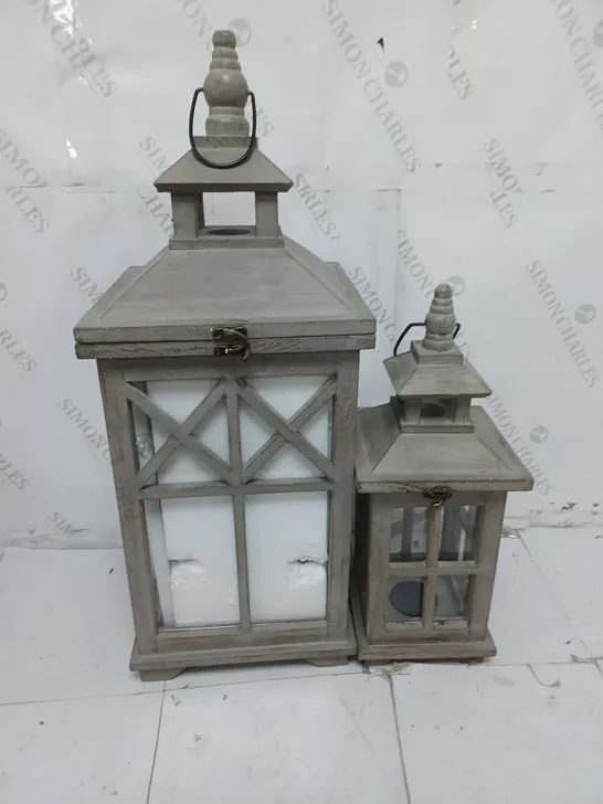 BOXED OTTERS BROOK SET OF 2 SLATE GREY WOODEN LANTERNS