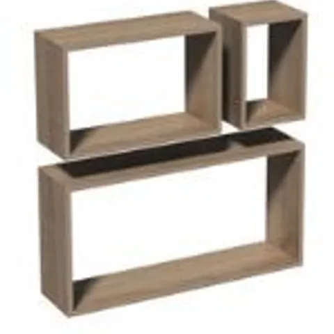 APPROXIMATELY 4 SHELVY SONOMA OAK THREE PIECE RECTANGULAR SHELF SETS(1 BOX)