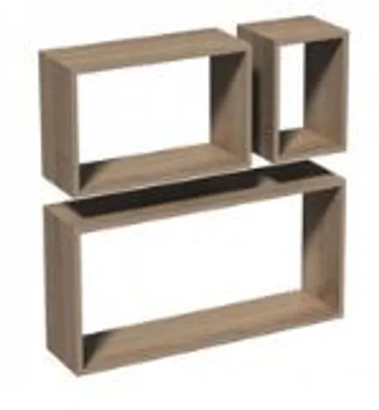 APPROXIMATELY 4 SHELVY SONOMA OAK THREE PIECE RECTANGULAR SHELF SETS(1 BOX)