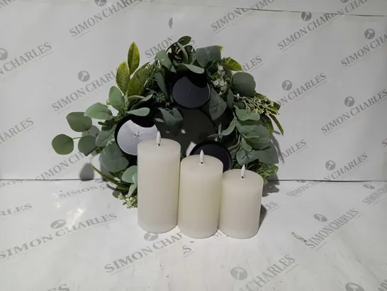 BOXED HOME REFLECTIONS 3 IN 1 FLAMELESS CANDLE WITH WREATH SET - SAGE 