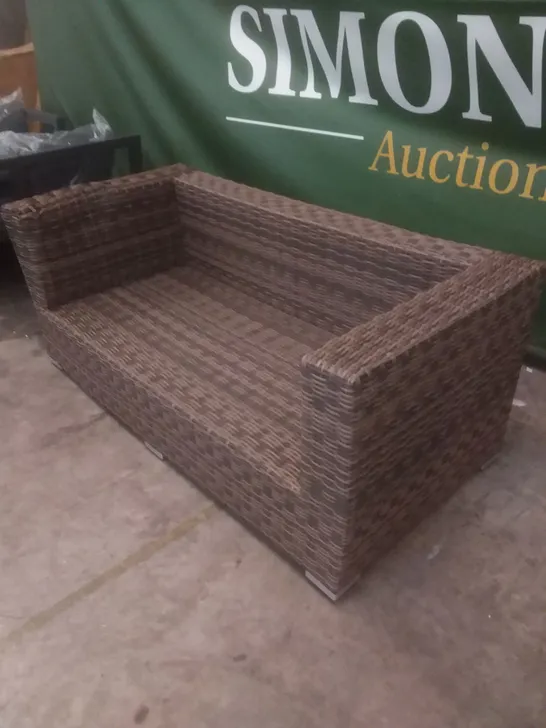 RATTAN EFFECT 3 SEATER GARDEN SOFA BROWN